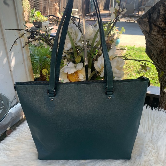 Coach Gallery Tote Bag Green Crossgrain Leather - Picture 2 of 8